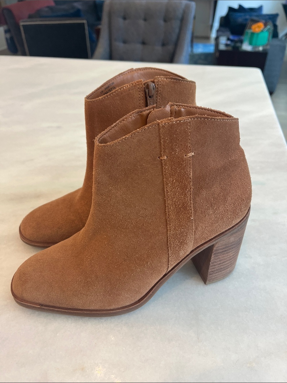 New Lucky Brand Pinkton Suede Ankle Boot Bootie Caramel Brown Size 7